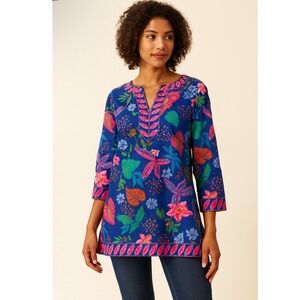 Talbots Floral Print Tunic Top Woman Petites 1XP Blue‎ Pink Lightweight Colorful